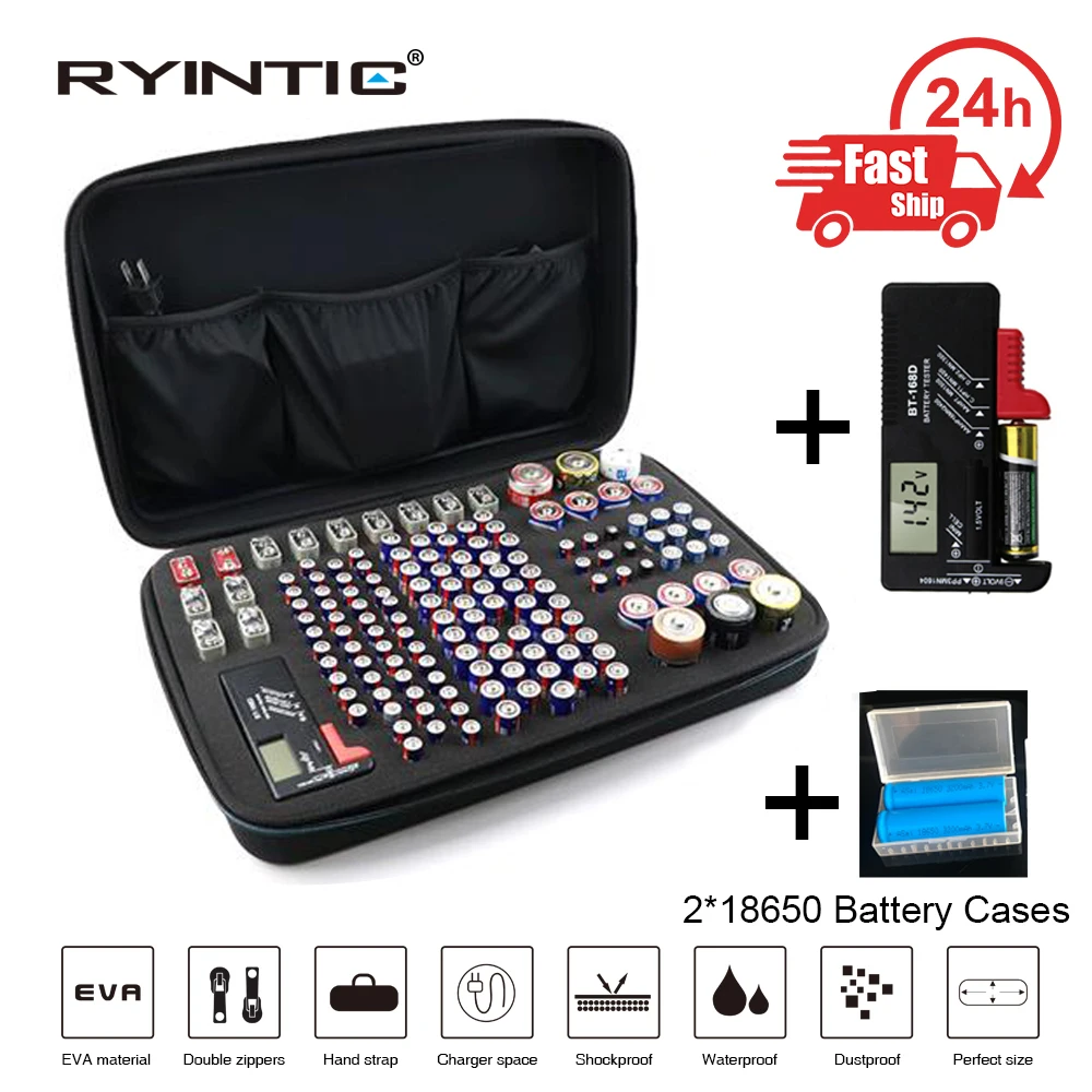 2022 Neueste tragbare, stoßfeste AA/AAA/C/D/9 V Batterie-Aufbewahrungsbox, Organizer, Behälterhalter, extra Platz für Batterietester Image