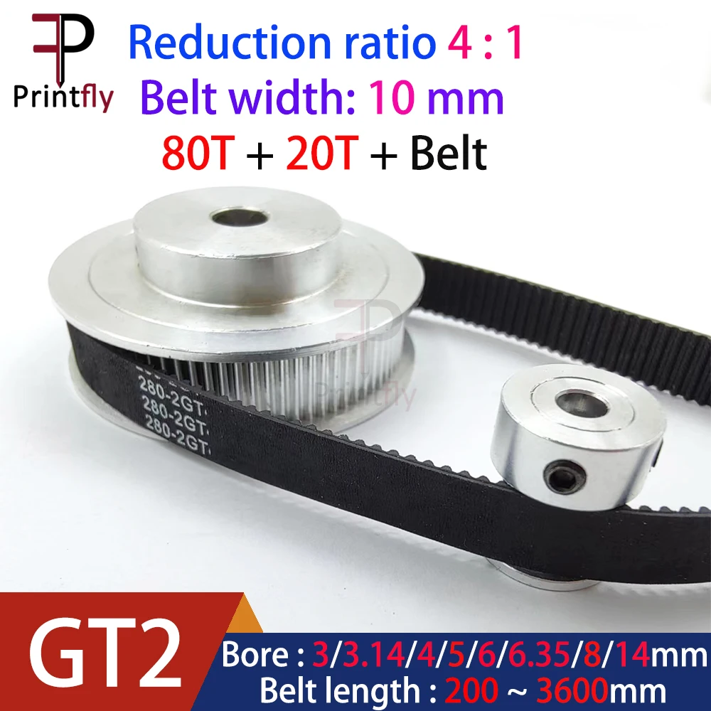 GT2 2GT 2M Zahnriemen Pulley 80 zähne 20 zähne 3/3.17/4/5/6/6.35/8mm Reduktion 4:1/1:4 Gürtel Breite 10mm für 3D Drucker Zubehör Image