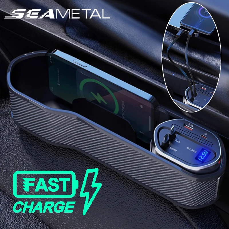 Seametal Autos itz Lücke Aufbewahrung sbox Getränke halter Super Fast Charge Organizer Sitz Spalt füller Auto Wireless Charging Zubehör Image