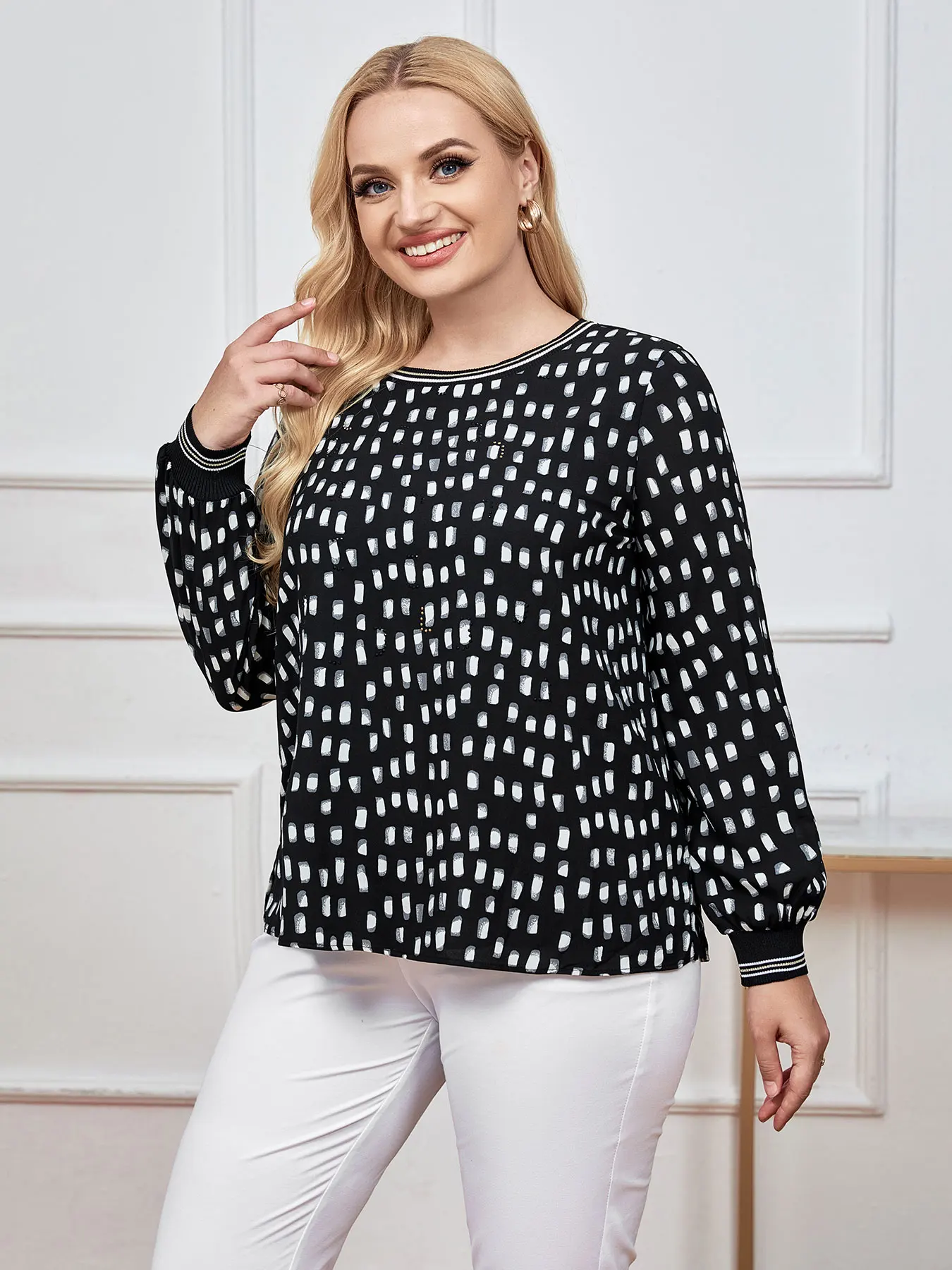 Damen Plus Size Top Spring Fashion elegantes Top geeignet für runde Damen Baumwolle Casual Top Image
