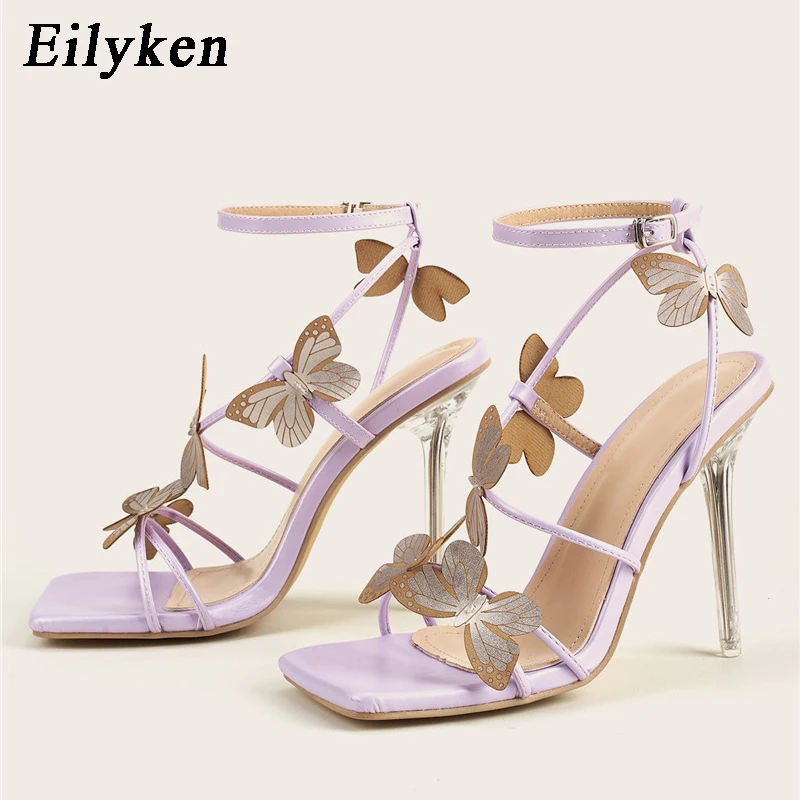 Eilyken sexy Kristall High Heels Sandalen Frauen Sommer Party Abschluss ball Kleid Schnallen lila Pumps Stripper weibliche Schuhe Größe 41