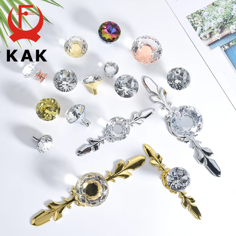 KAK Gold Diamant Kristall Glas Schrank Knöpfe und Griffe Schranktürgriffe Zinklegierung Küchengriff Möbeltürbeschläge Image
