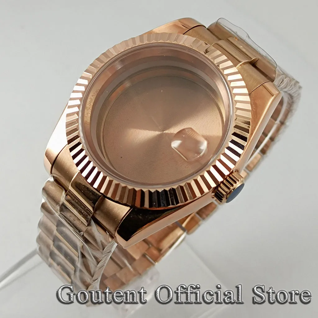 Goutent 36 mm/40 mm Roségold-Uhrengehäuse, Präsident-Armband, passend für NH35 NH36 Miyota 8215/821A, DG2813 3804, ETA 2836 2824 PT5000 Uhrwerk Image