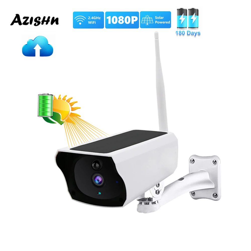 AZISHN 1080P IP Kamera WIFI Drahtlose Solar Panel Batterie Sicherheit Kamera 2MP PIR Zwei-wege Audio Wasserdichte Überwachungs kamera Image