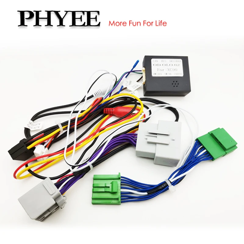 Radio-Kabelbaum, CAN-Bus-Decoder, 16-poliger Stecker auf 14-poligen Stecker, Audio-RCA-Eingang, Auto-Android-Kabeladapter für Volvo XC90 MK1 Image