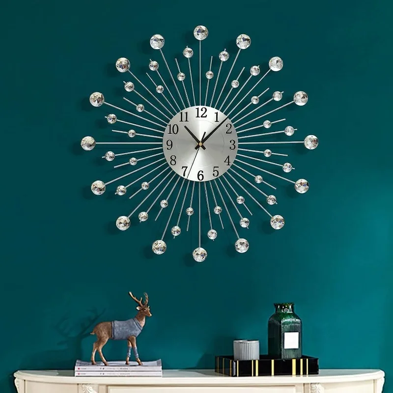 Neue Vintage Metall Kristall Sunburst Wanduhr große moderne Wanduhren Design Home Art Dekor Ornamente
