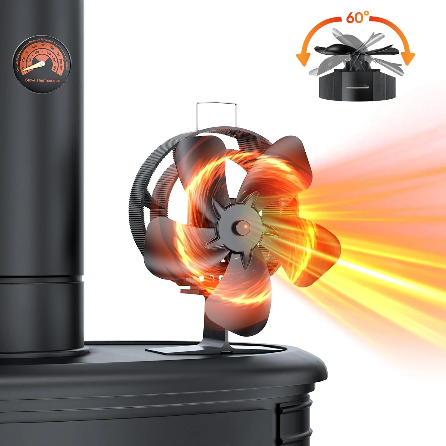 5-Blatt-Ofenventilator, wärmebetriebener Kaminventilator, Holzbrenner, Öko-Ventilator, leiser Kaminventilator, Heizung für Zuhause, effiziente Wärmeverteilung Image