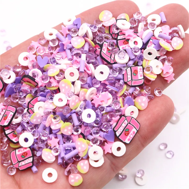 20g Blumenfrüchte Polymer Hot Soft Clay Scheiben Wassermelone Erdbeere Zitrone Traube Kiwi Ton Streusel Nail Art Klei Schlammpartikel Image