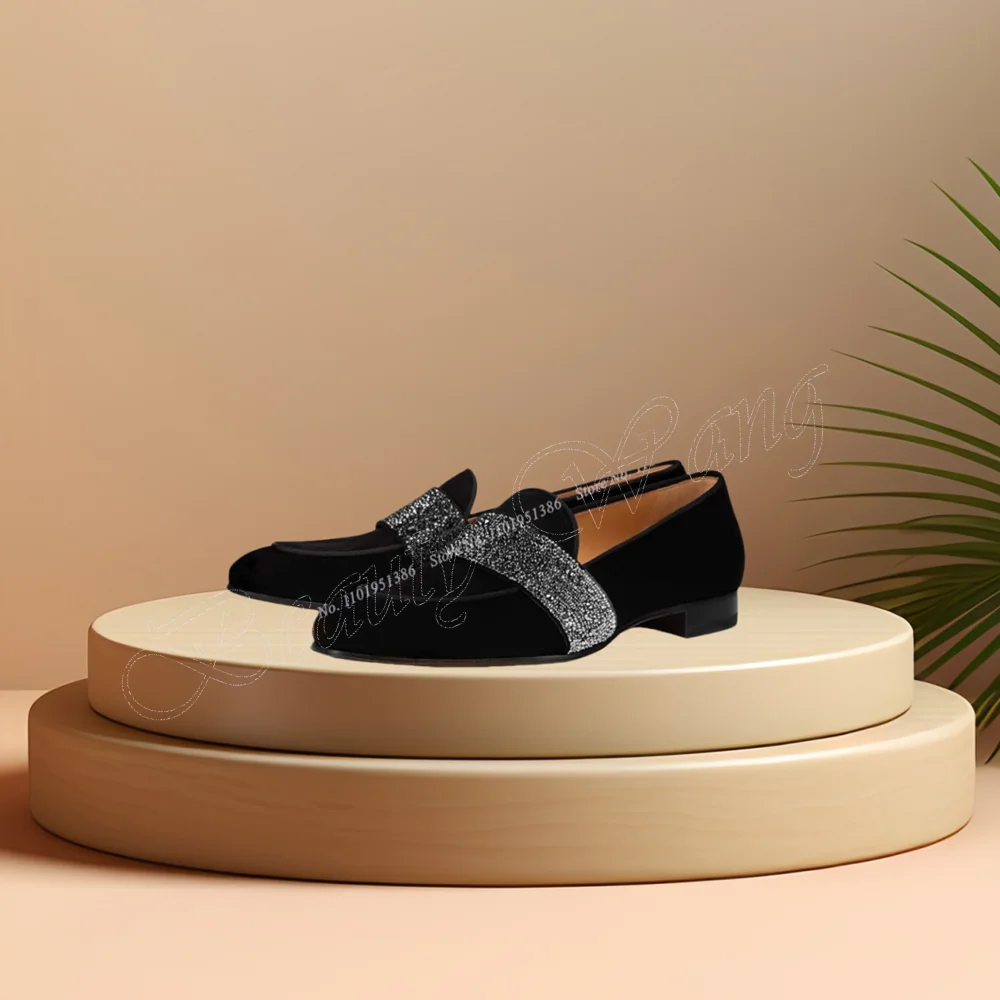 Moraima Snc Pailletten Tuch Band Decor Handgemachte Männer Schuhe Slip auf Runde Zehe Beiläufige Schuhe Niedrigen Ferse Schuhe Partei Schuhe große Größe 47