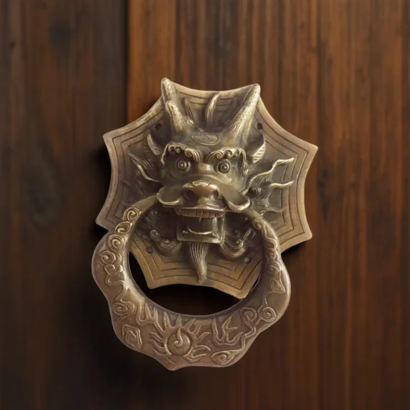 Vintage Messing Drachen Klopfer Holz Villa Innenhof Tor Möbel Griffe Bronze Türklopfer Home Dekoration Image