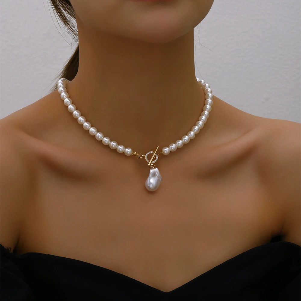 YWZIXLN Trend Elegante Schmuck Hochzeit Große Perle Kristall Anhänger Halskette Für Frauen Mode Weiße Imitation Perle Choker Halskette