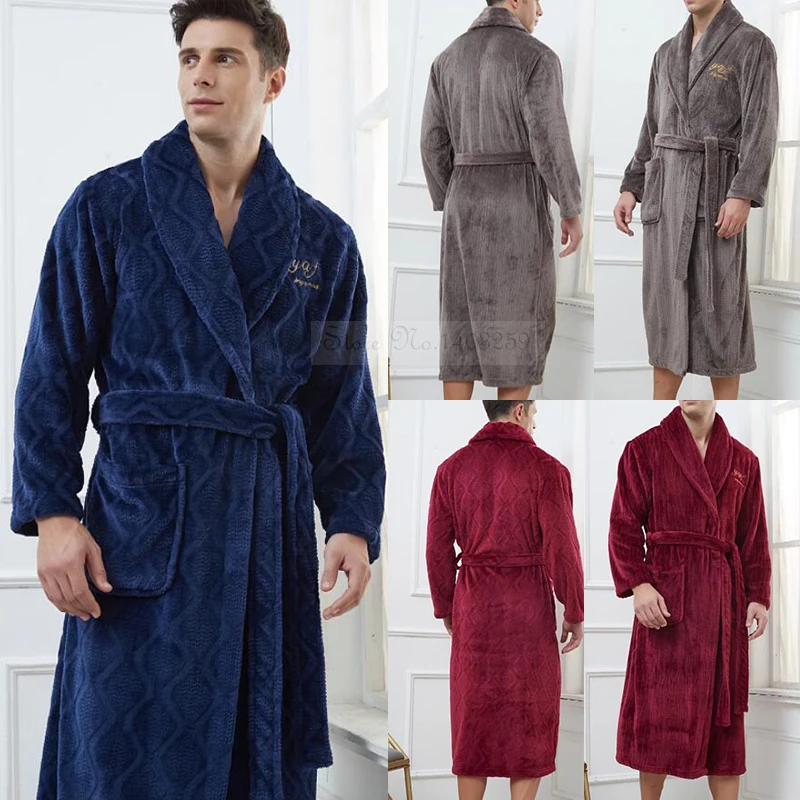 Plus Größe 3XL 4XL Männer Flanell Robe Winter Verdickt Nachtwäsche Kimono Bademantel Kleid Warme Korallen Fleece Lose Hause Tragen Nighwtear Image