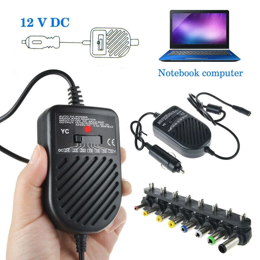 Universal 80W Tragbare Ladegerät LED Auto Auto Adapter Einstellbare Netzteil Adapter Set 8 Abnehmbare Stecker Auto Laptop Notebook Image