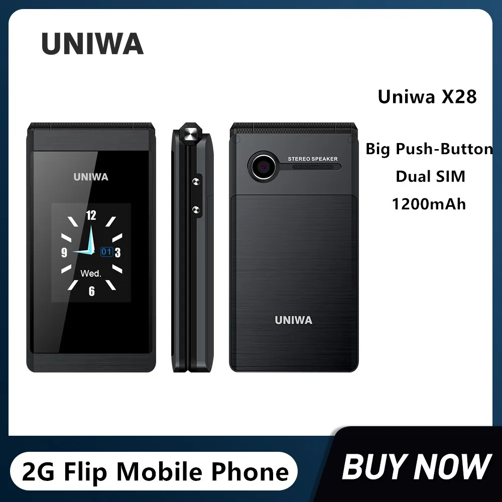UNIWA X28 Alten Mann Flip Handy GSM Senior Big Push-Taste Flip Telefon Dual Sim FM Radio Russische hebräisch Tastatur Handy Image