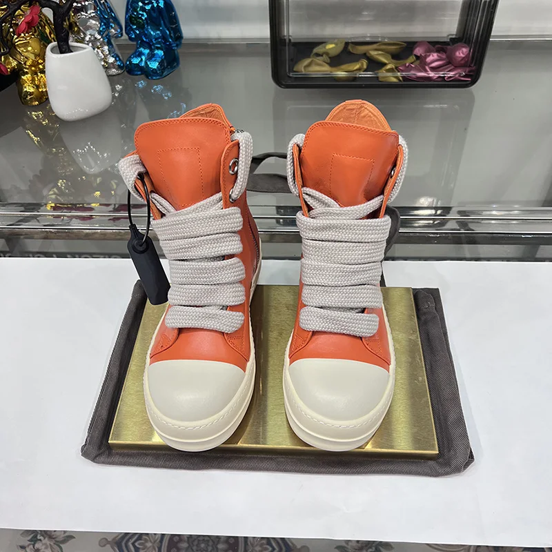Orange Leder Freizeit schuhe Jumbo Schnürung Männer hochwertige Luxus Turnschuhe Ro Reiß verschluss Mode Turnschuhe flache Frau plus Größe