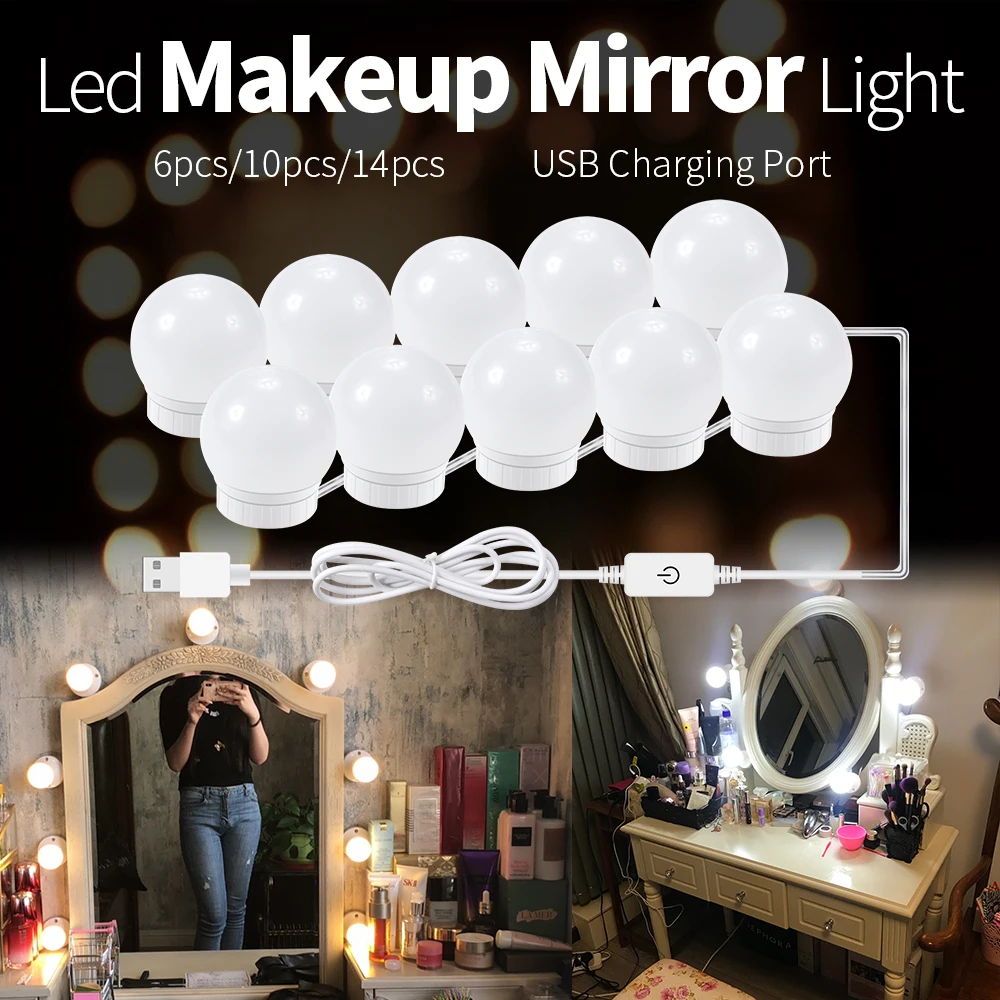 LED Make-up Spiegel Glühbirne Schmink tisch Eitelkeit Lichter stufenlos Dimmen LED Wand leuchte für Schlafzimmer Bad Spiegel Dekoration