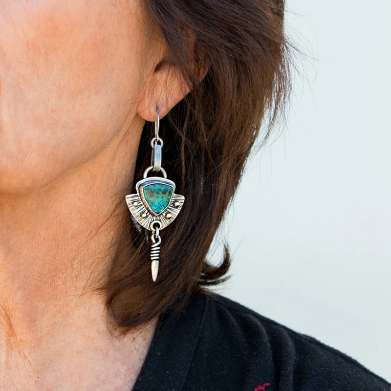 Vintage Unregelmäßige Geometrie Stein Lange Baumeln Ohrringe für Frauen Indischen Schmuck Ethnische Tribal Drop Ohrring Erklärung Ohrringe Image