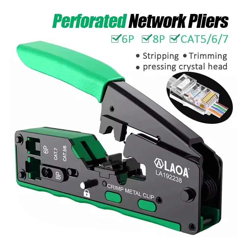 AliExpress-Kollektion Laoa perforierte rj Terminal Crimp zange 6p 8p cat5/6/7 Durchgangs loch registriert Jack Crimper Drahts ch neider hochpräzise Werkzeuge Image