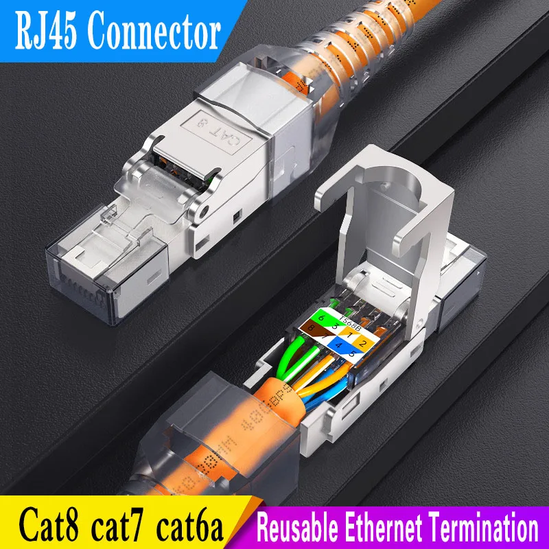 CAT8 STP RJ45-Stecker CAT7 CAT6A wiederverwendbarer modularer Ethernet-Abschlussstecker, abgeschirmter modularer Feldabschlussstecker aus Zinklegierung Image