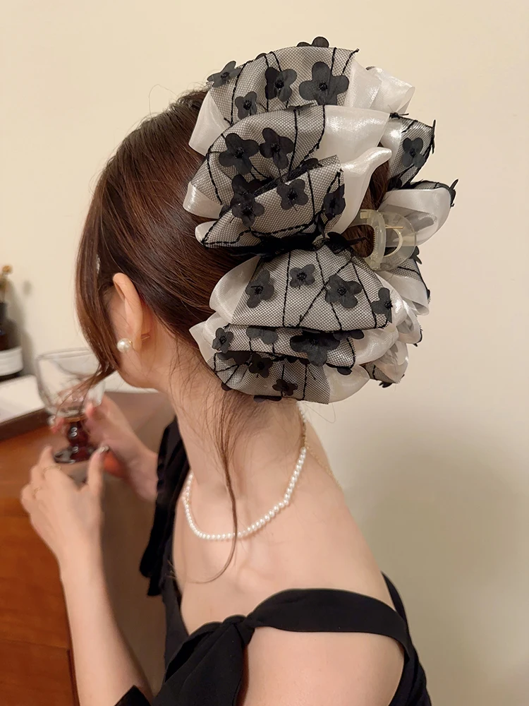 Haimeikang Haarklammer mit großer Schleife, Sommerblume, süßes Netz, Pferdeschwanz, Haarnadel, Haarkrabben, Haarspange, Damenmode, Haarschmuck Image