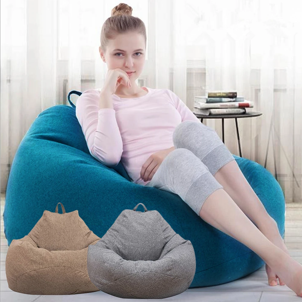 Lazy Sofa Cover Stühle ohne Füllstoff Leinenstoff Liegesitz Sitzsack Pouf Puff Couch Tatami Wohnzimmer Stuhl Sitzsackbezug Image