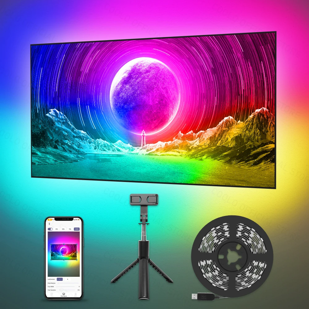 Coolo ambient led hintergrund beleuchtung mit telefon kamera app sync lite version für 27-75 zoll tvs pc, usb smart led streifen licht für tv apps Image