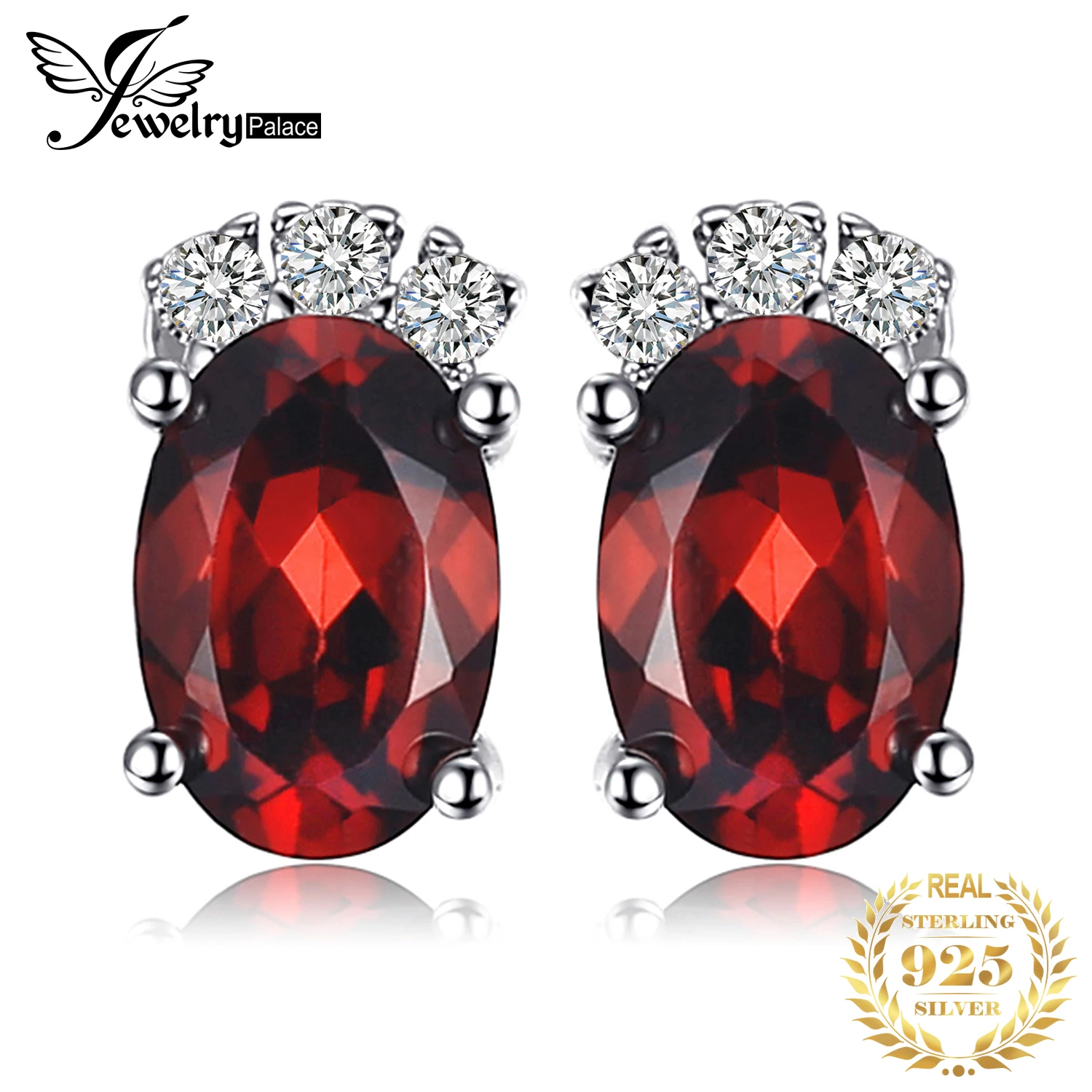 JewelryPalace Ovaler roter echter natürlicher Granat-Ohrstecker aus 925er-Sterlingsilber für Damen, modischer Statement-Edelsteinschmuck Image