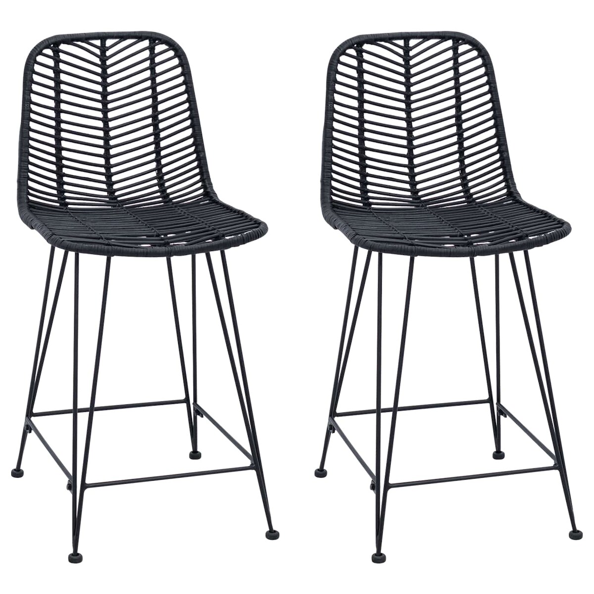 vidaXL Barstuhl 2 pcs Schwarz 44,5 x 54,5 x 97,5 cm Rattan und Eisen Image