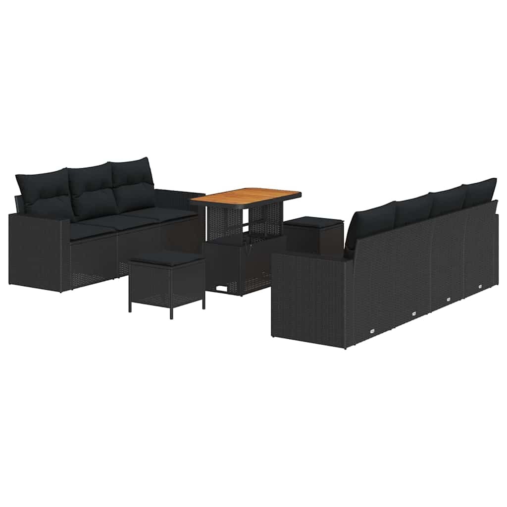vidaXL Garten-Sofa-Set mit Kissen mit Speicher 10 pcs Schwarz Image