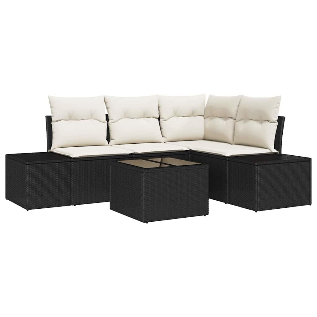 vidaXL Garten-Sofa-Set mit Kissen mit Speicher 5 pcs Braun und Creme Image