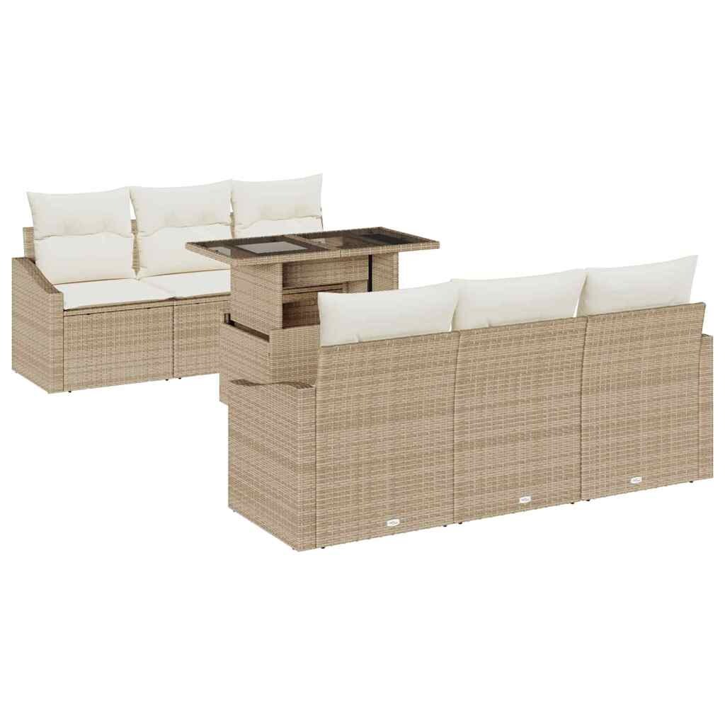 vidaXL Garten-Sofa-Set mit Speicher 7 pcs Beige Poly Rattan Image