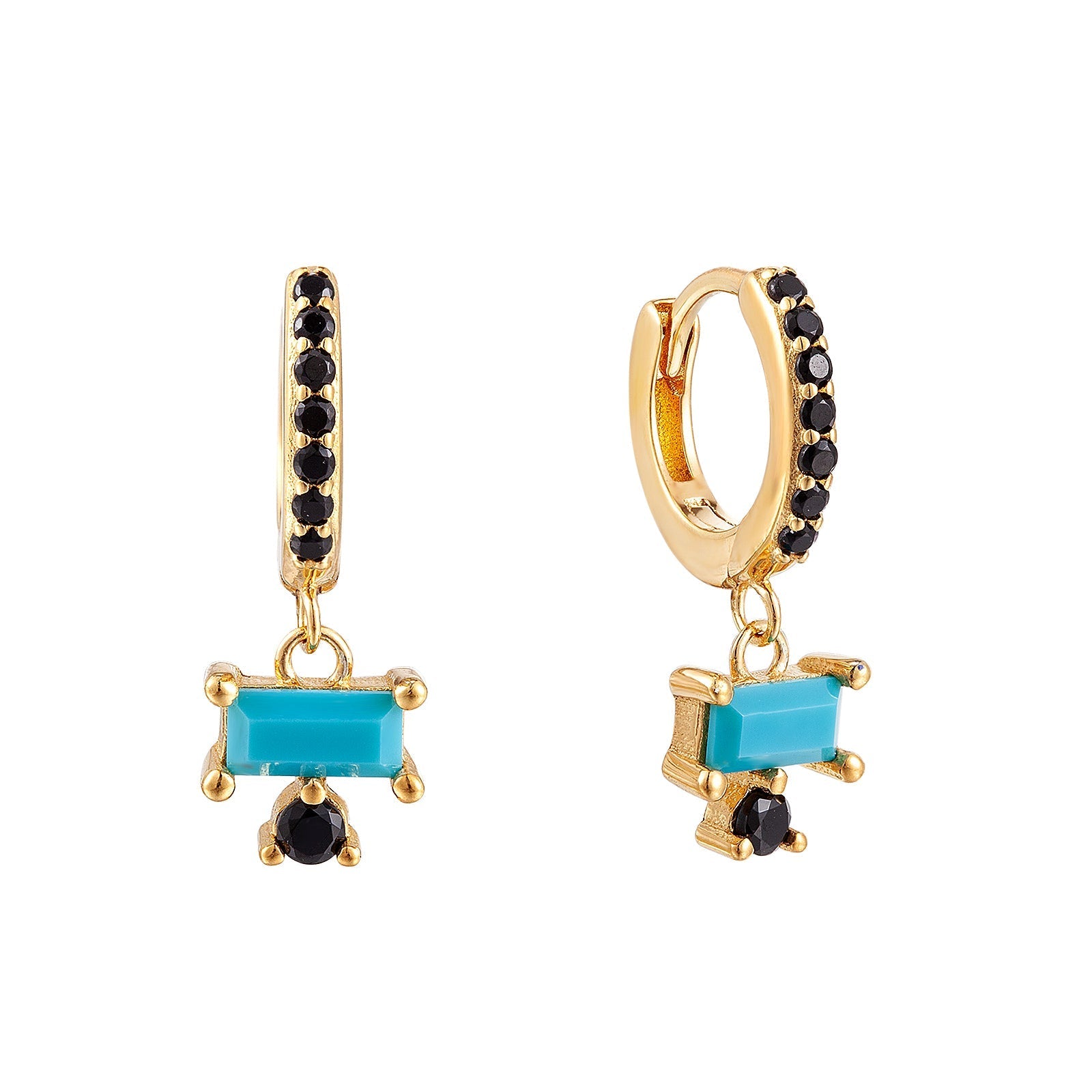Seol+gold Womens 18ct Gold Plate Black and Turquoise CZ Hoops - One Size | Seol+gold Sale | Discount Designer Brands