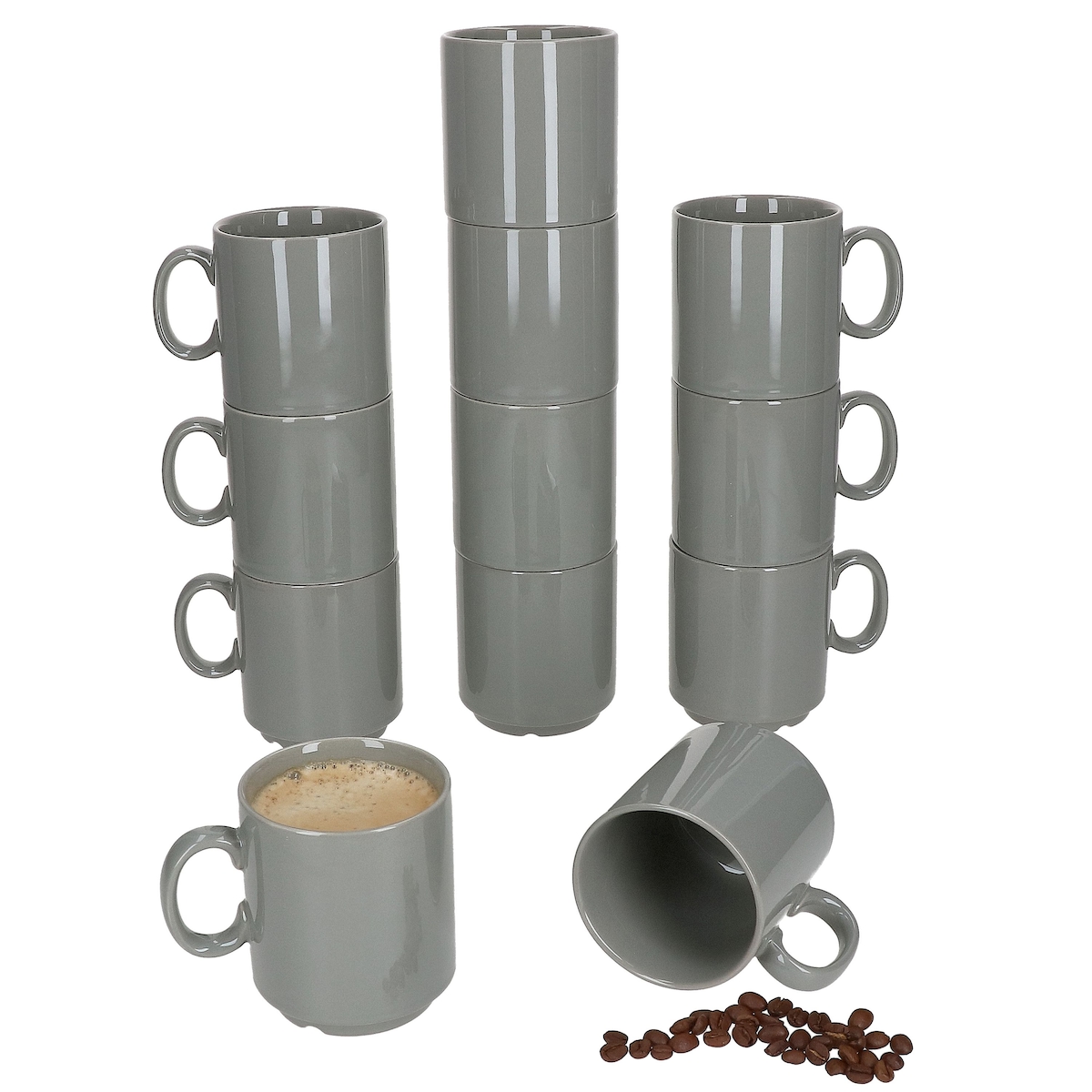 12er Set EVENT stapelbare Kaffeebecher GRAU Porzellan 250 ml Image