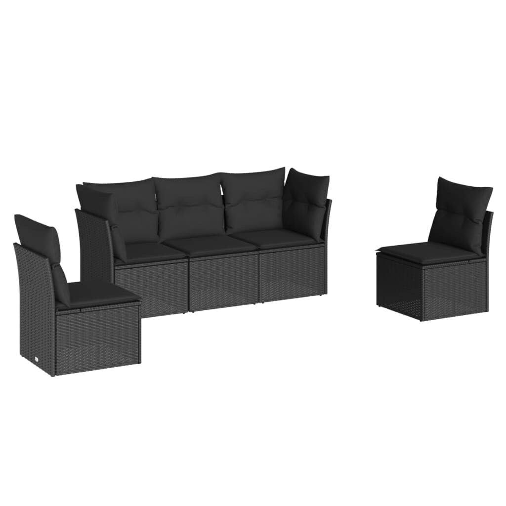 vidaXL 5-tlg. Garten-Sofagarnitur mit Kissen Schwarz Poly Rattan Image