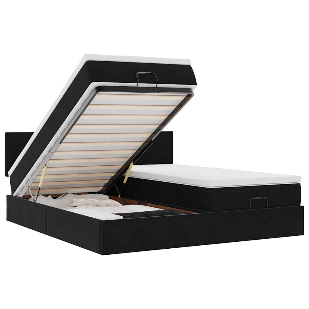 vidaXL Ottoman-Bett mit Matratzen & LEDs Schwarz 160x200 cm Samt Image