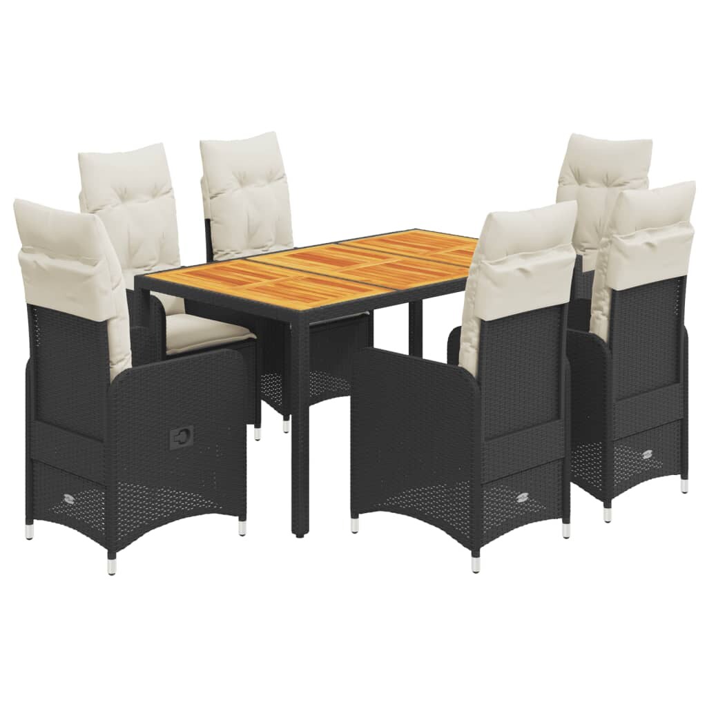 vidaXL 7-tlg. Garten-Bistro-Set mit Kissen Schwarz Poly Rattan Image