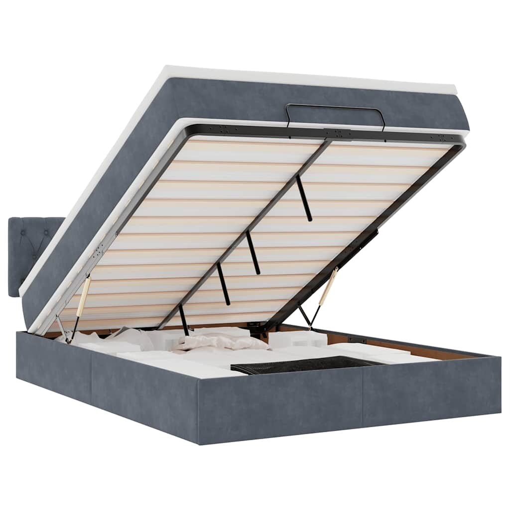 vidaXL Ottoman-Bett mit Matratze & LEDs Dunkelgrau 140x190 cm Samt Image
