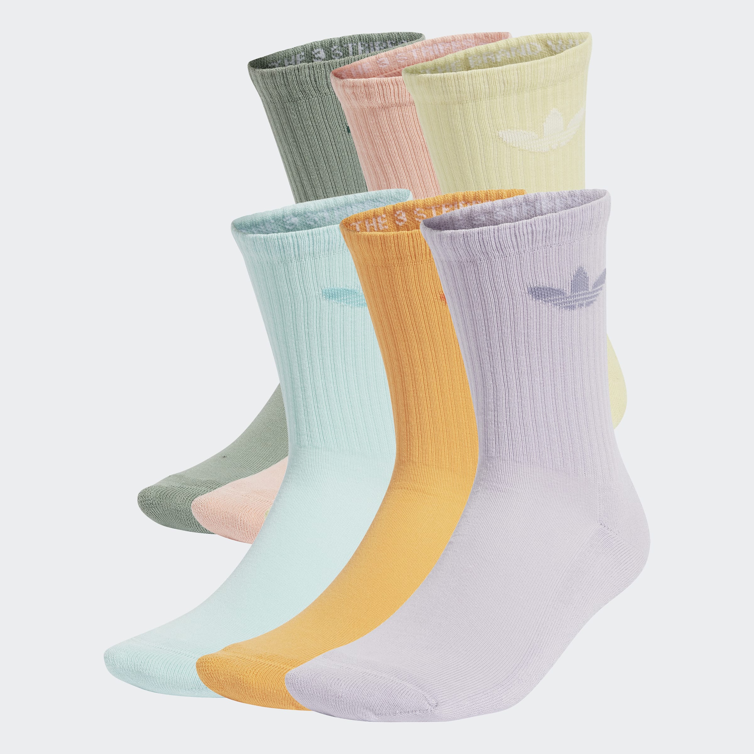 Sportsocken ADIDAS ORIGINALS "TR CREW S 6P", Herren, Gr. M (40/42), bunt (silber grün, glow pink, powder gelb), Obermaterial: 65% Baumwolle, 31% Polyester, 3% Elasthan, 1% sonstige Fasern, Socken Sportsocken, 6 Pack Socken mit Logo