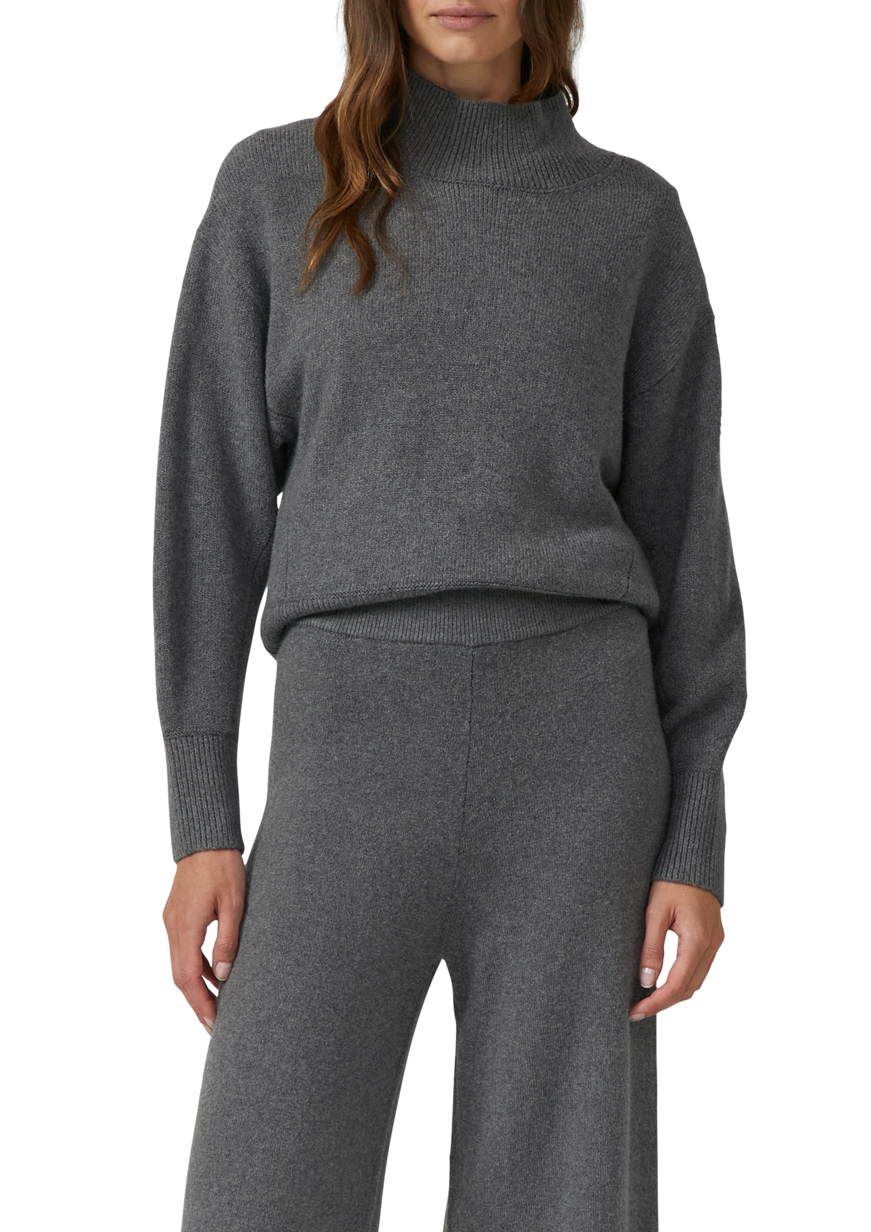 Strickpullover S.OLIVER, Damen, Gr. 38, grau melange, Strick, Obermaterial: 50% Baumwolle, 25% Polyamid, 14% Polyacryl, 8% Wolle, 3% Elasthan, meliert, regular fit normal, ohne Ausschnitt, Rippbündchen, Pullover Strickpullover, mit Rippbündchen