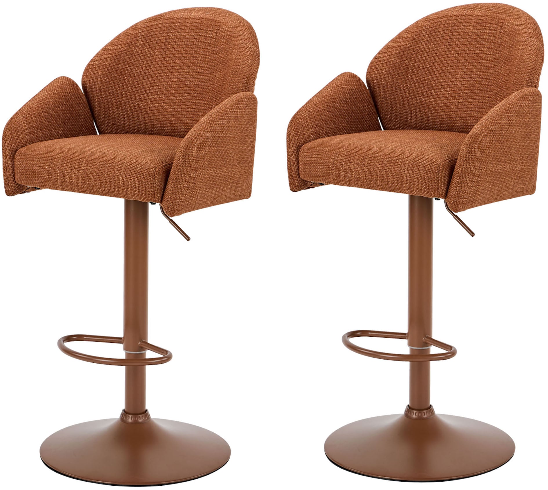 Barhocker HELA "HOLLY", copper, B:51,5cm H:96cm T:53cm, 100% Polyester, Hocker, Barhocker, 360 drehbar, Höhenverstellbar, Armlehnen, Gestell angepasst an Bezug