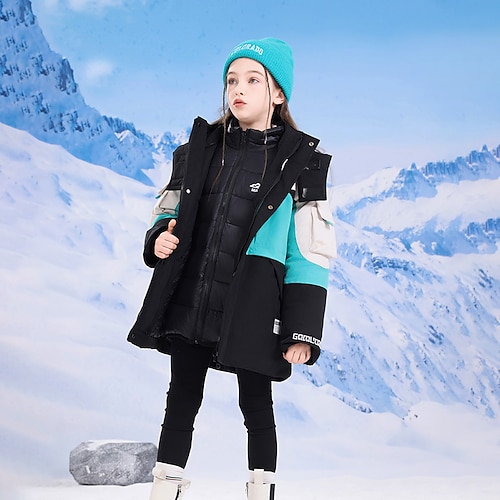 Bambini Ragazze Giacca in piuma Giacca da esterno Giacca 3 in 1 Cappotto in Piuma Giacca Imbottita Blocco di colori Moda Impermeabile Tenere al caldo Antivento Scuola Cappotto Capispalla 6 anni