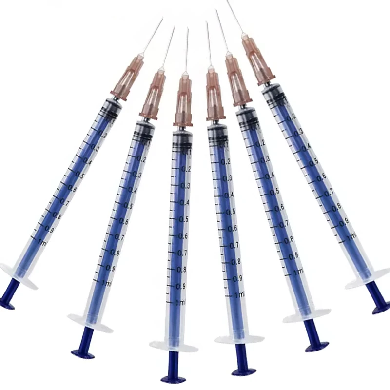 1 ml 1 ml sterile blaue Einwegspritze mit Nadel 26 G 5/8 Zoll einzeln verpackt für Flüssigkeitsabgabe, wissenschaftliches Labor, 100 Stück Image