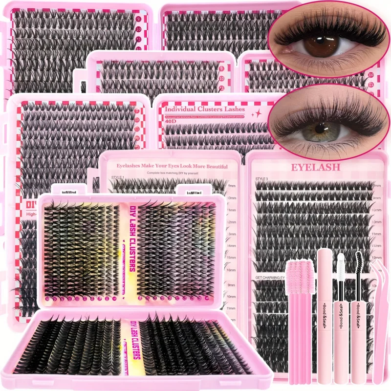 Wimpernverlängerungsset – flauschige DIY-Clusterwimpern, D-Locken 30D/40D/50D/60D/80D/100D gemischte 9–16 mm einzelne Fasle-Wimpern Image