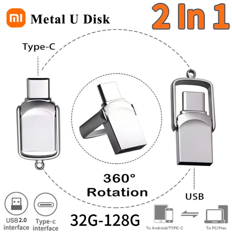 Clé USB 2 en 1, clé USB en métal OTG, clé USB haute vitesse USB 2.0 TYPE-C, clé USB pour téléphone portable et PC