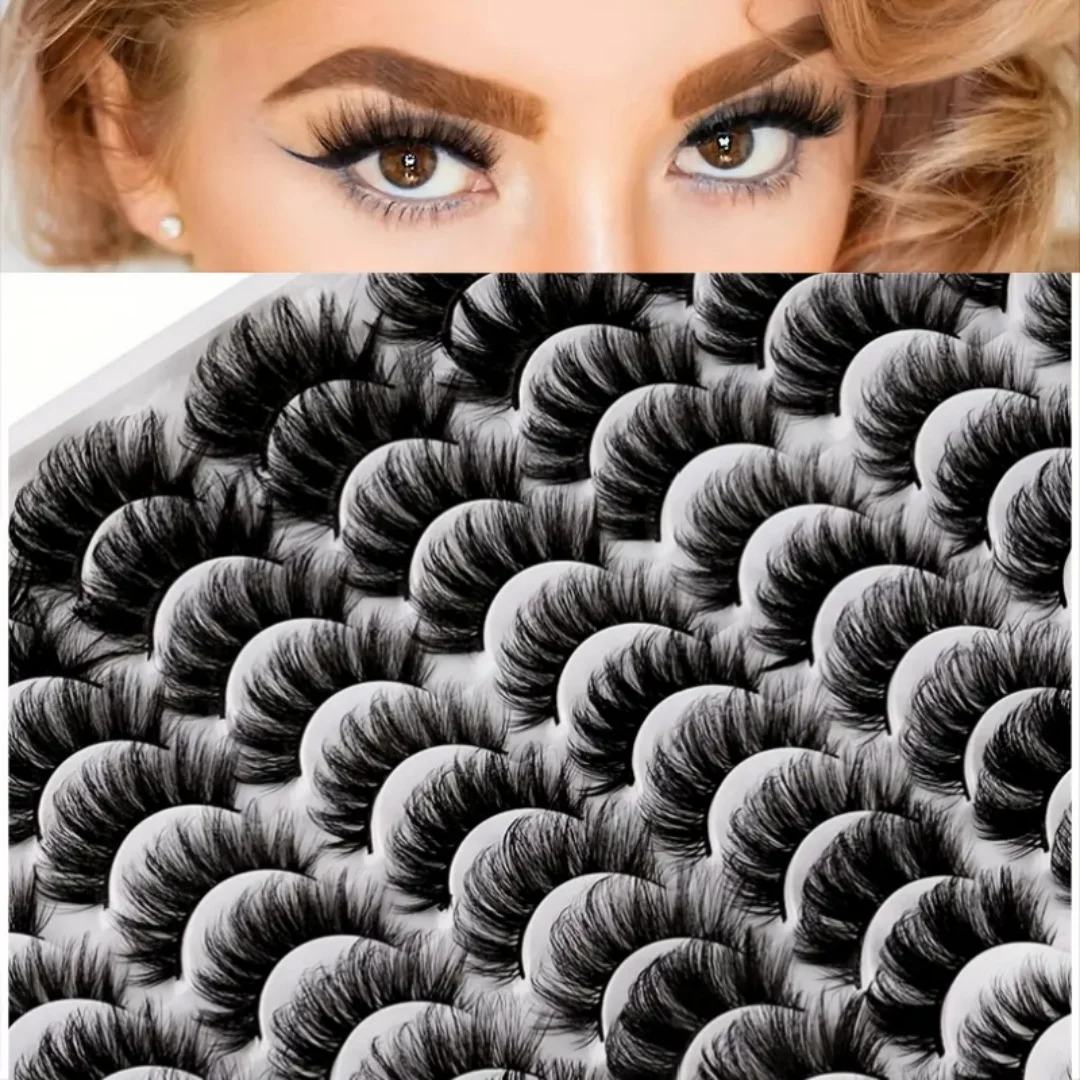 Falsche Wimpern 48 Paare 6 Stile gemischt flauschig gekräuselte gefälschte Wimpern dramatisch dicke 5d wispy Streifen Faux Nerz Wimpern-Augen m Image