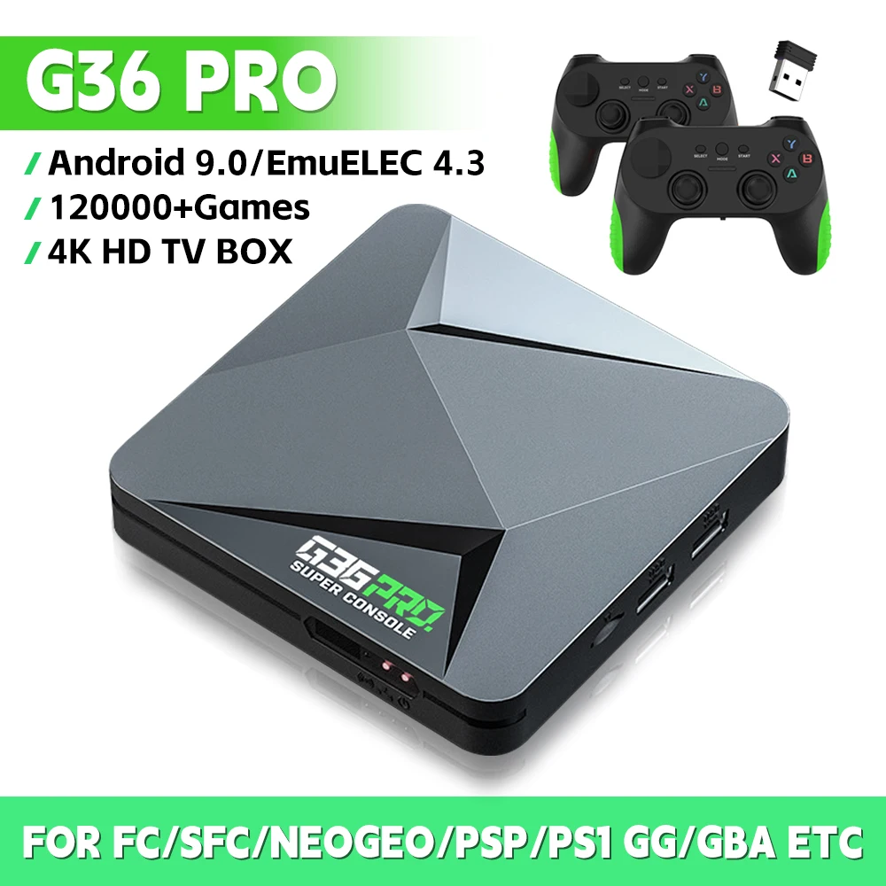 Super Console de jeu vidéo rétro G36 Pro, avec 120000 jeux vidéo pour PS1/GBA/MD/CPS, avec manette de jeu, boîte de jeu cadeau pour enfant