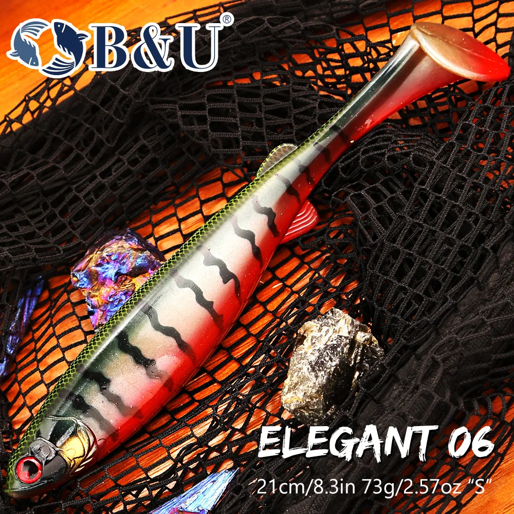 B&U Weicher Angelköder Swimbait, 21 cm/73 g, lebensechter Paddelschwanzköder, Salzwasser-Süßwasser-Angelköder für Barsch, Hecht, Moschus Image