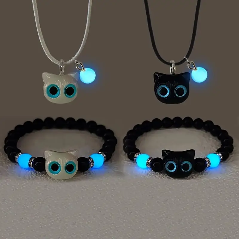 Braccialetti luminosi con gatto a forma di occhio grande simpatico cartone animato che si illuminano al buio Bracciale con ciondolo a fluorescenza per gioielli di amicizia di coppia da donna