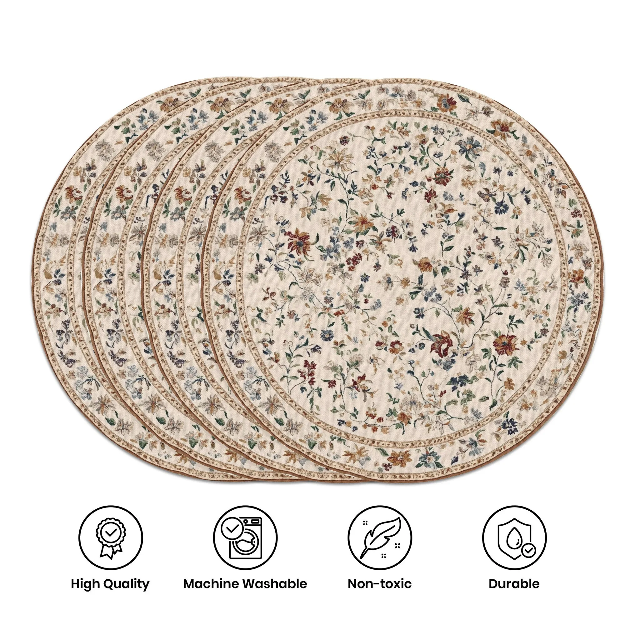 VIKAMA 4-teilige Blumen-Mahlzeitenmatte, bunte runde Tisch-Party-Dekoration, frische Landschaftsstil, Desktop-Dekoration und Zubehör