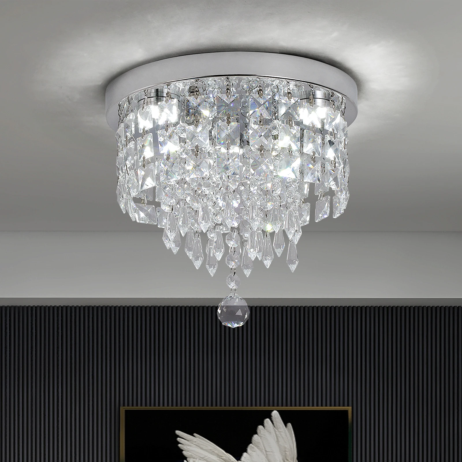 Kristall Deckenleuchten Silber Kronleuchter Moderne Luxus Led-deckenleuchte Wohnzimmer Schlafzimmer Esszimmer Dekoration Beleuchtung Image
